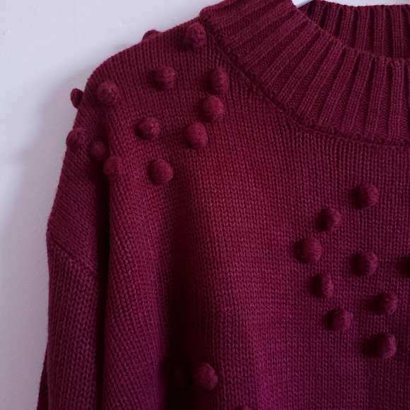 NWT Altar'd State Burgundy Bobble Pom Pom Sweater - Picture 4 of 11